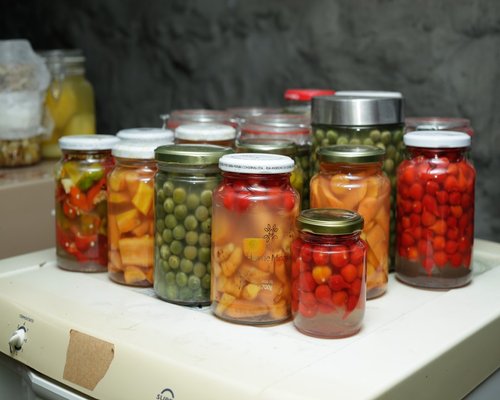 Beautifully organized kitchen ingredients in glass jars